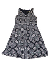Loft Outlet Petite Women's Fit & Flare Geometric Sleeveless Dress Navy Boho 8P