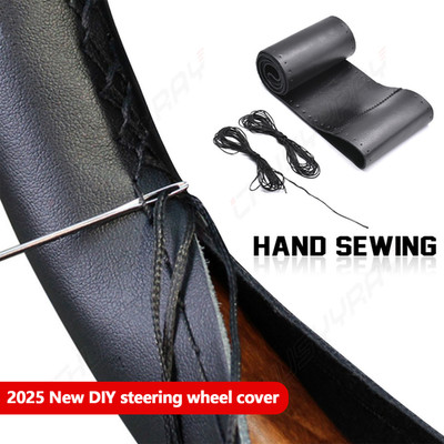 15'' 38CM NEW Upgrade DIY Steering Wheel Cover Black Leather for Mitsubishi