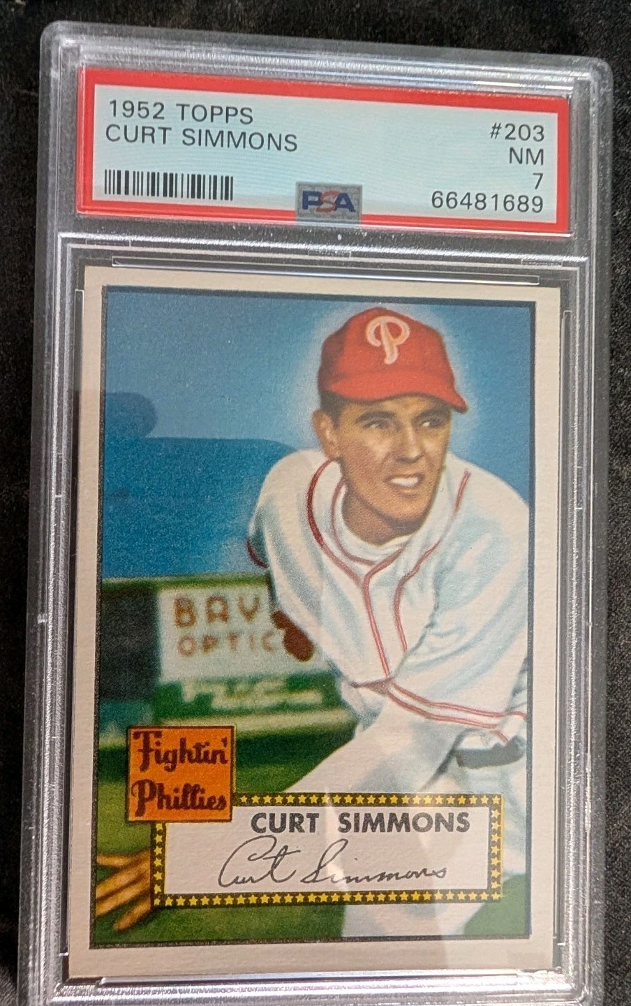 1952 Topps Baseball Curt Simmons #203 PSA 7 NM Phillies Sharp Clean