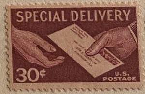 US Special Delivery 30 Cent Stamp Brown Mint No Gum (MNG) Back of Book