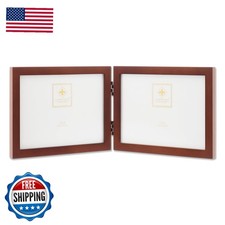 Lawrence Frames Hinged Double Horizontal Walnut Wood Picture Frame 5 by 7-Inch