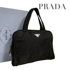 Prada Nylon Triangle Logo Shoulder Bag Black White Tag Vintage Authentic