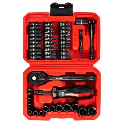 LLNDEI 48 Piece 1/4 Inch Mini Socket Ratchet Wrench Set, Metric 48pcs, Black