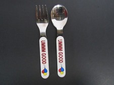 Vintage Toddler Fork  Spoon Set   Stainless Taiwan   Ummm Good with Balloons