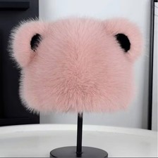 Kids Bear Ears Pink Plush Hat 