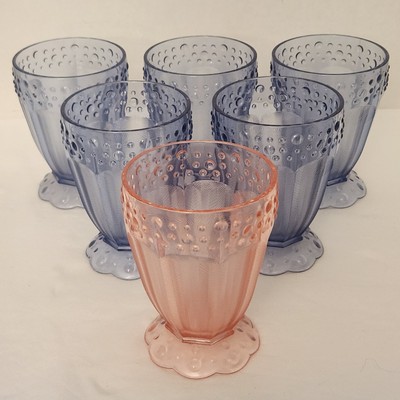 GORHAM STYLE DRINKING GLASS SET OF 6 / 5'' 1 PINK 5 BLUE PLASTIC PERFECT FOR KIDS
