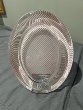 Mikasa lead crystal oval picture frame with a pink ribbed, wave optic pattern.