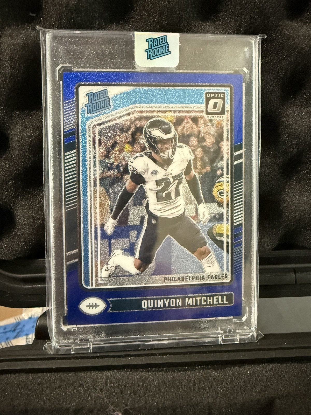 2024 Donruss Optic Quinyon Mitchell Blue Glitter Rated Rookie #282 Eagles