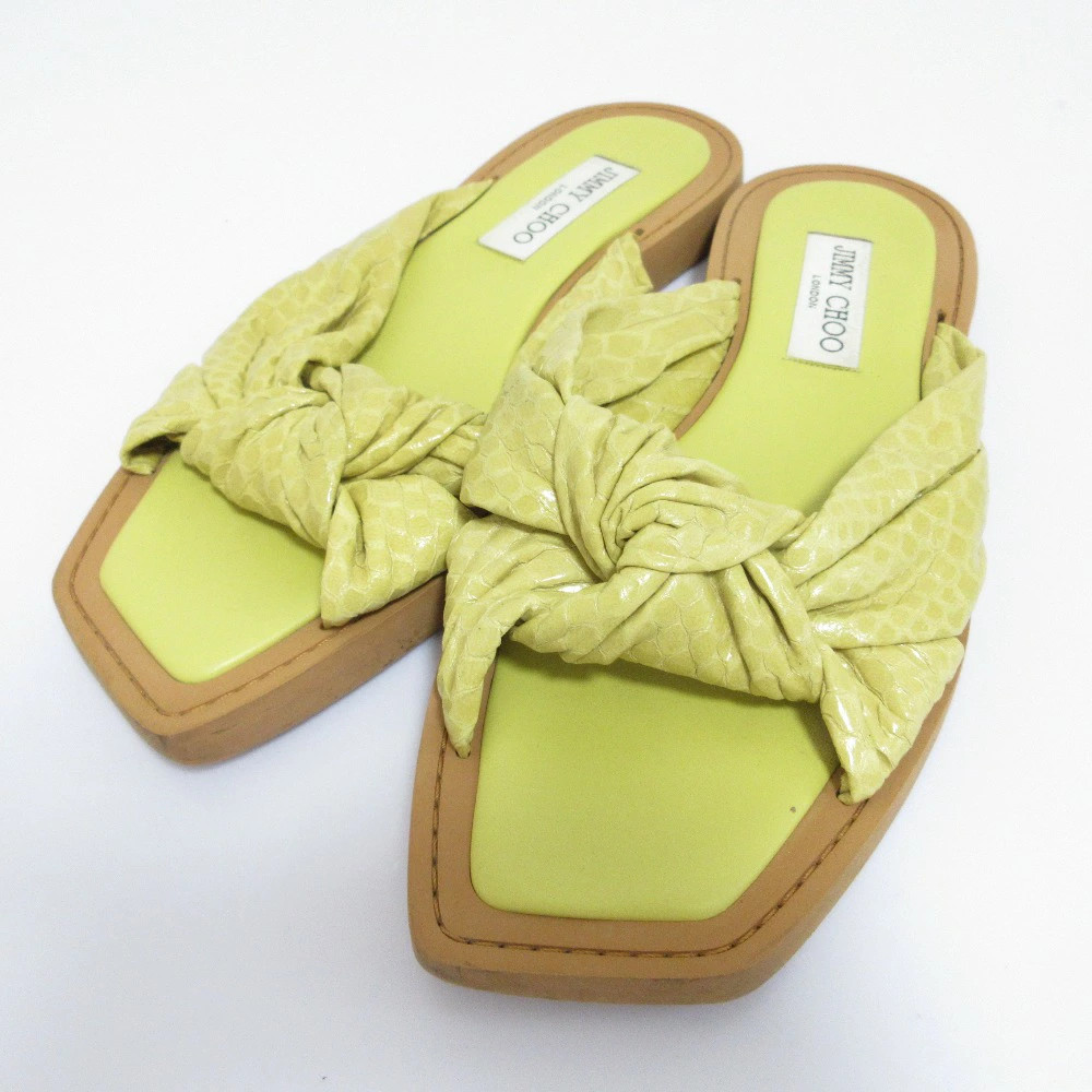 Jimmy Choo Python Embossed Ribbon Flat Sandals Ye… - image 1