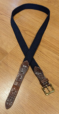 Martin Dingman Brown-Leather Black-Braided Weave Stretch Belt - 40
