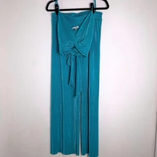 RO&DE Teal Pleated Wide Leg Pants and Crop Top Set Women Size M Blue Green