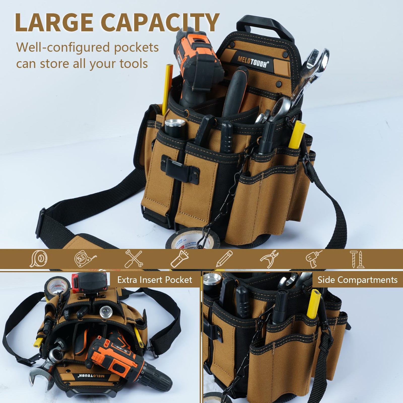 Electrician Tool Pouch Bag with Shoulder Strap Professional 15 Pockets Tool P...