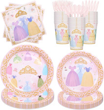 175Pcs Princess Paper Plates Napkins, Princess Themed Birthday Party Decorations