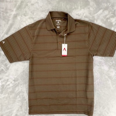 ANTIGUA Desert Dry Golf Polo Shirt Brown White Stripe Short Sleeve Mens S NWT