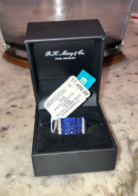 EFFY Men's Blue Sapphire & Diamond Accent Cluster Band Ring 925 Silver