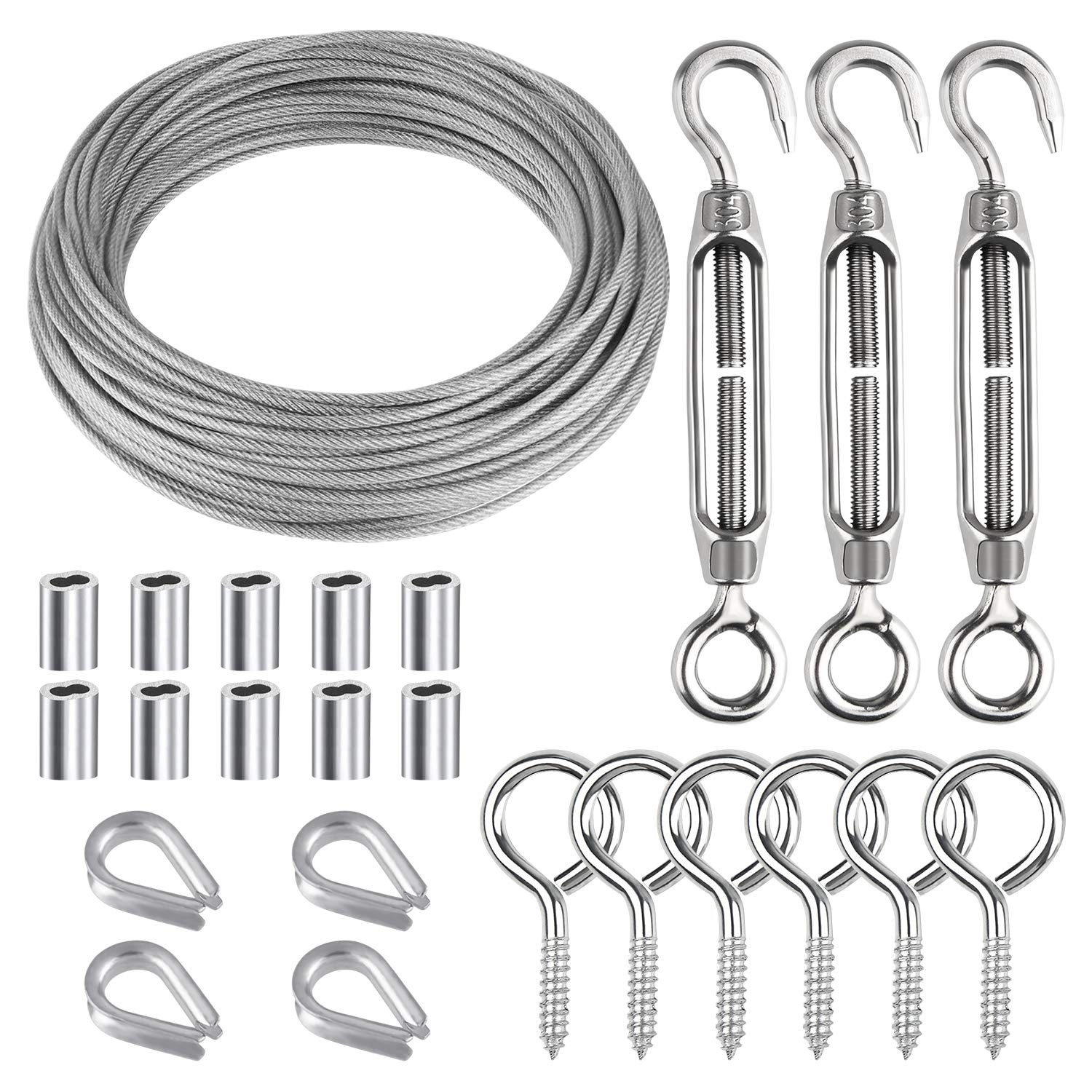 CHRORINE 24 Pcs Garden Wire Rope Kit 304 Stainless Steel M5 Turnbuckle Tensione