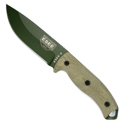 ESEE-5 1095 Carbon Steel, Black Kydex Sheath (OD Green Blade, Green Canvas Mi...