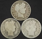 Lot of 3x Barber SILVER Half Dollars 50C: 1898, 1902 O, 1911 S **BETTER DATES**