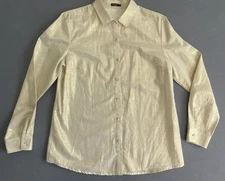 J.McLaughlin Women L Metallic Gold Button Down Shirt NYE Holiday Christmas Top