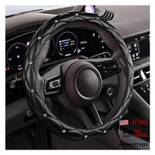 Diamond Soft Leather Bling Steering Wheel Cover, Universal Car Steering Black