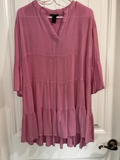 Millenium Dress Short 3/4 Bell Sleeve Pink Tiered A-Line V-Neck Rayon M