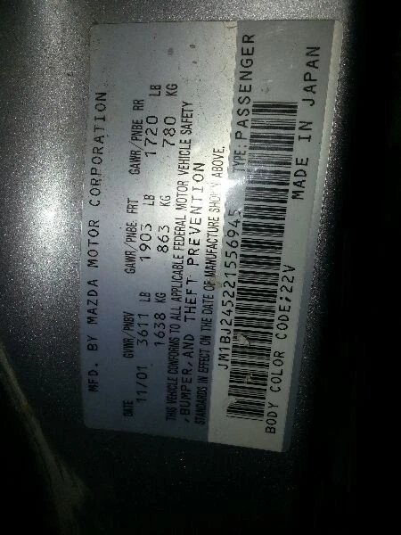 Puerta trasera de vidrio para pasajero Hatchback Protege5 se adapta a 02-03 MAZDA PROTEGE 1749995 Foto 4 de 4