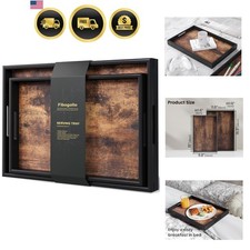 Set of 2 Wooden Serving Trays with Handles for Coffee Table | Decorative Tray...