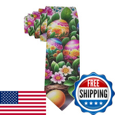 SVEFDOC Classic Easter Eggs Floral Art Skinny Neckties, Men's 3D Pattern Print P