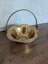 Vintage Solid Brass Mini Basket Handmade in India Woven Design w/ Movable Handle