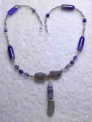 Purple + Grey Agate Necklace with Agate Pendant, 23", 58.5cm long, Handmade. - Image 1 of 2