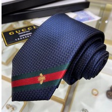Blue Gucci Stripe Bee Pattern 100 Silk Tie