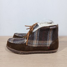 Minnetonka Moccasin Slippers Womens 7M Plaid Faux Fur Lined Cozy Lace Up Winter