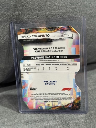 2024 Topps Finest Formula 1 Franco Colapinto uncommon /75 - Picture 2 of 3