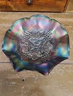 Antique Northwood Grape Leaves Carnival Glass Bowl 9” Purple Iridescent Ruffled