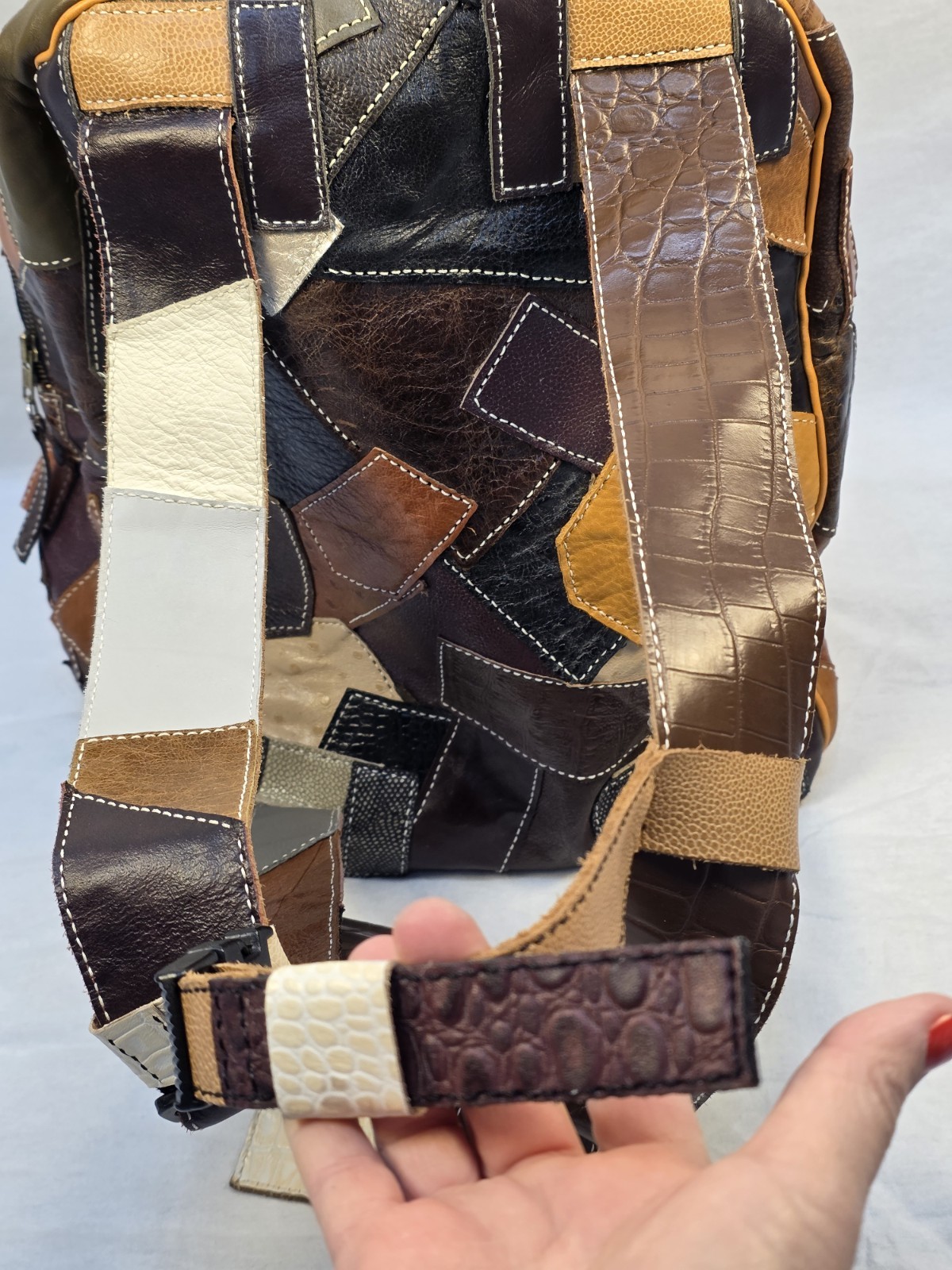 Handmade Leather Patchwork Duffle Bag Unique Trav… - image 8