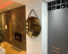 LARGE ROUND MIRROR - HAY 70CM - LIGHT BROWN STRAP MIRROR - NEW IN SEALED BOX