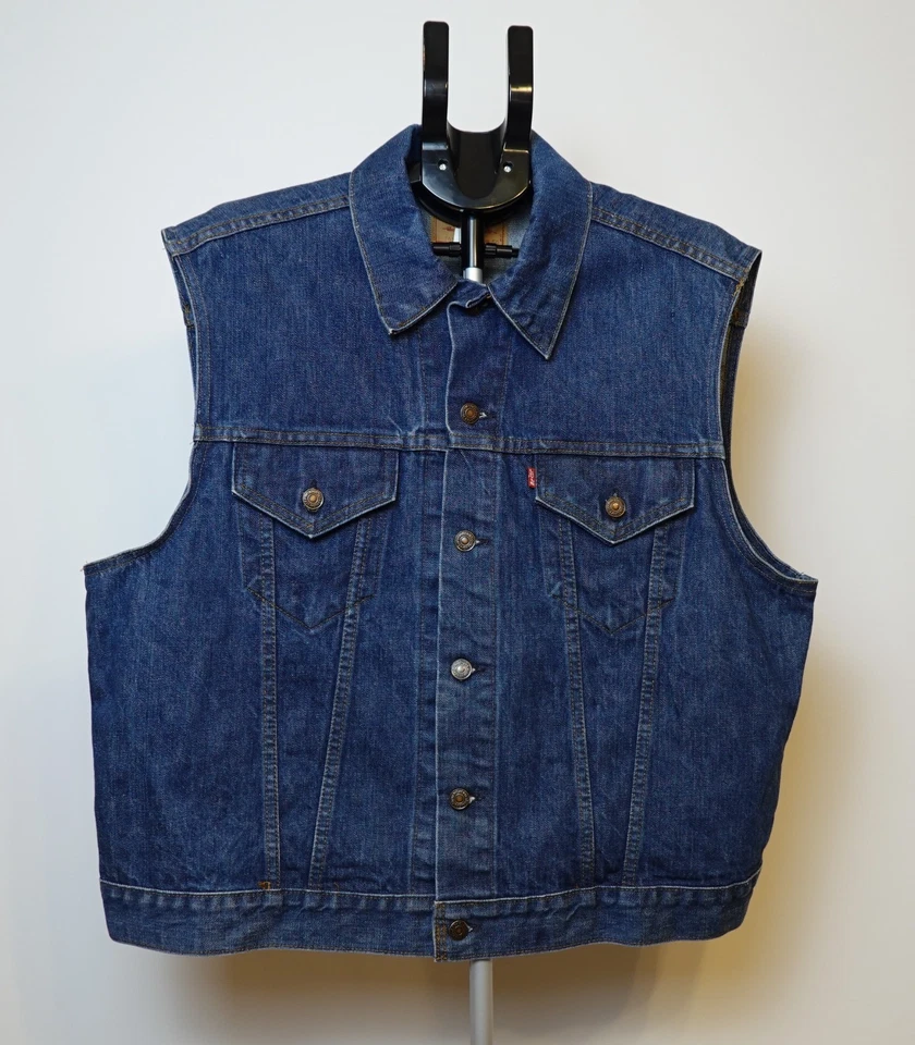 Chaleco vintage años 70 Levis 70505 para hombre 50 azul denim con alas Harley Davidson Foto 2 de 4