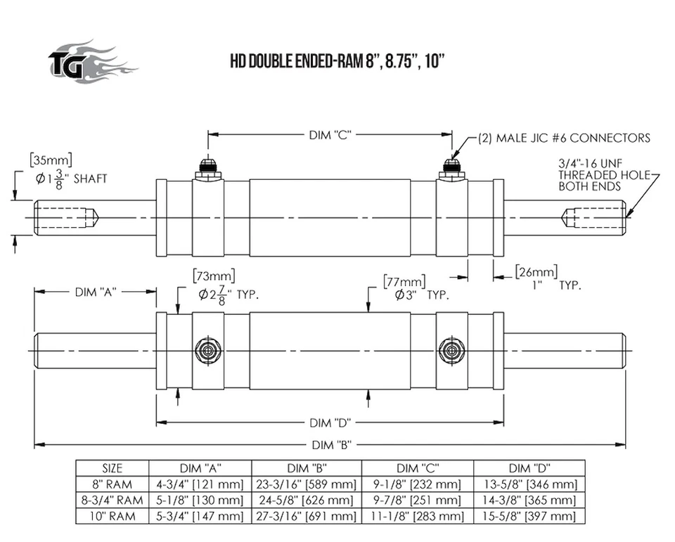 Ram hidráulica de doble extremo Trail Gear 304005-0875 2,25 x 8,75 tiempos Ram 1,375 R Foto 4 de 4