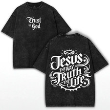 Jesus Saves T-Shirt Christian John 3:16 Vintage Washed Cotton Retro Bible Verse 