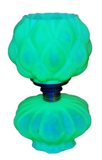 Early URANIUM Green Satin ARTICHOKE PANEL Art Glass MINIATURE Kerosene OIL LAMP