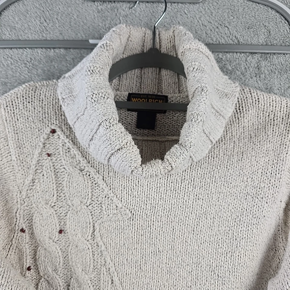 Suéter Woolrich Mujer Pequeño Avena Tejido con Cable Cuello Alto Manga Larga Foto 3 de 4