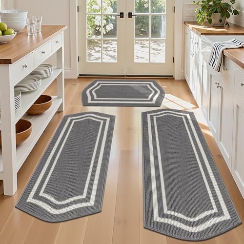 HEBE Farmhouse Kitchen Rugs Sets of 3 Non Slip Washable Boho Kitchen Rugs and 
