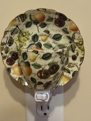 Porcelain Cup & Saucer Night Light Formalities Baum Bros Lillies  Fruits Design