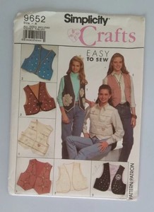 SIMPLICITY #9652 MISS SIZES XXS-XL Easy-To-Sew VESTS in 2 Styles UNCUT PATTERN
