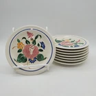 Vintage Red Wing Art Pottery  Rose Floral Orleans Set of 8 dessert plates