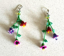 Earings beaded flowers, dangle