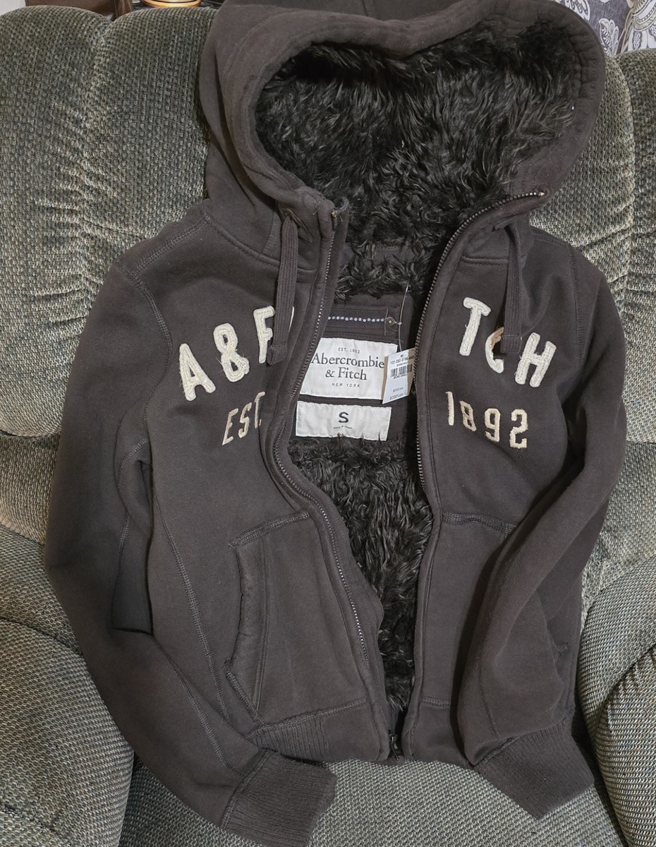 Abercrombie & Fitch Fur Heavy Jacket Mens S Brown Hoodie Fur Lined