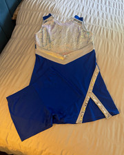 Girls Dancewear, Gymnastics, Cheerleader Dress With Shorts Blue/White Age 11-12