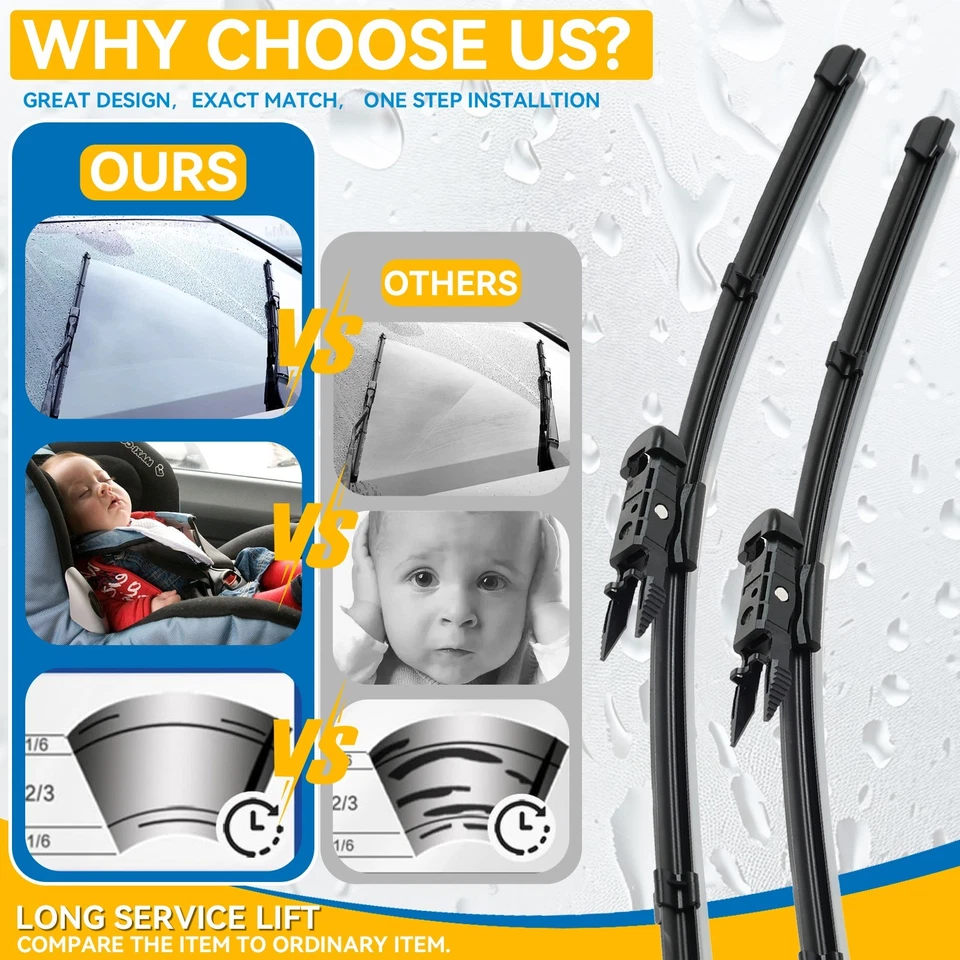 2X Black Front Windshield Flat Wiper Blades Set For Ford Escape 2013-19 28"+28" - Image 4 of 4