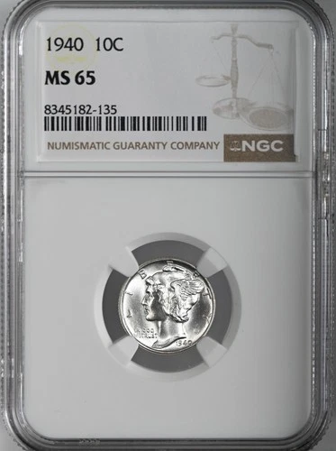 1940-P  10C  MERCURY SILVER DIME  "PHILADELPHIA MINT"  NGC MS65 #8345182-135